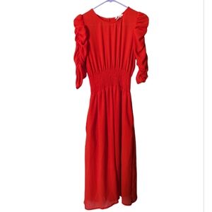 H&M Women's Small Medium Vibrant Orange Lined Puff Sleeve Long Maxi Summer Dress